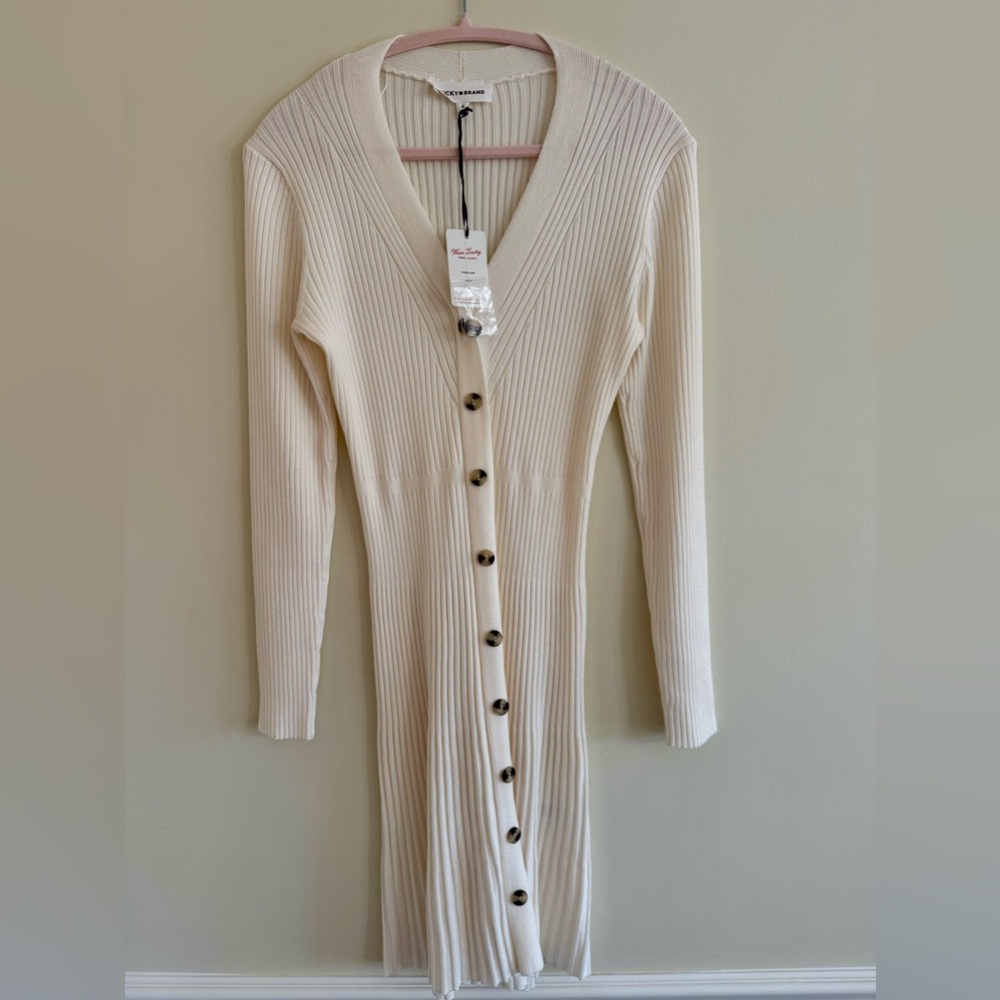 NWT Lucky Brand White Ribbed Button Cardigan Dress Size S